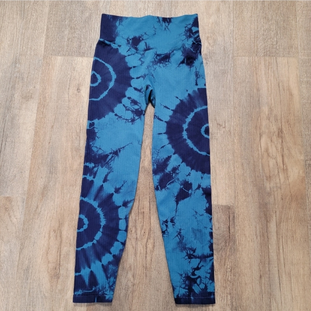 PINK VS Leggings Active Seamless High Waist 7/8 Length Tie Dye Blue S Small